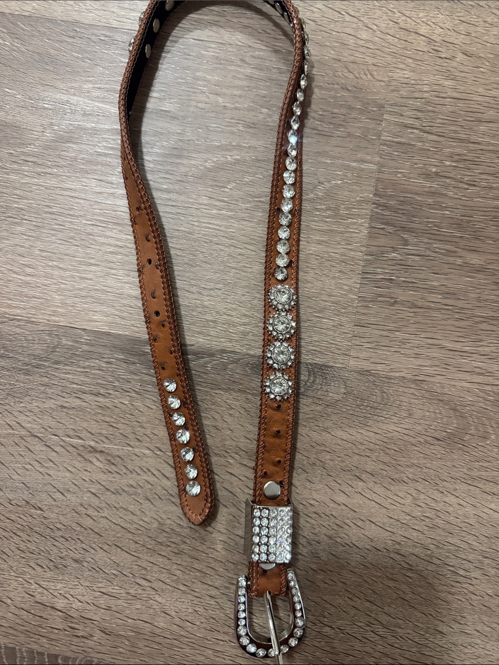 Crystal-Embellished Brown Leather Belt - Women Accessories
